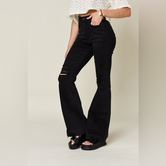 Judy Blue Full Size High Waist Distressed Flare Jeans - Picture 4 of 6